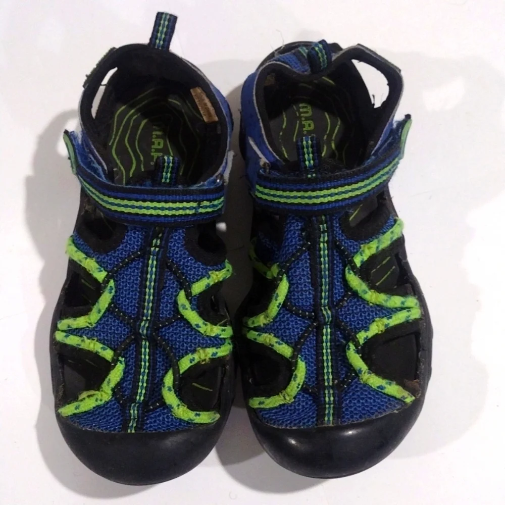 M.A.P. Emmons Boys Blue & Green Outdoor Fisherman Sandals - Size 2, Gd Condition